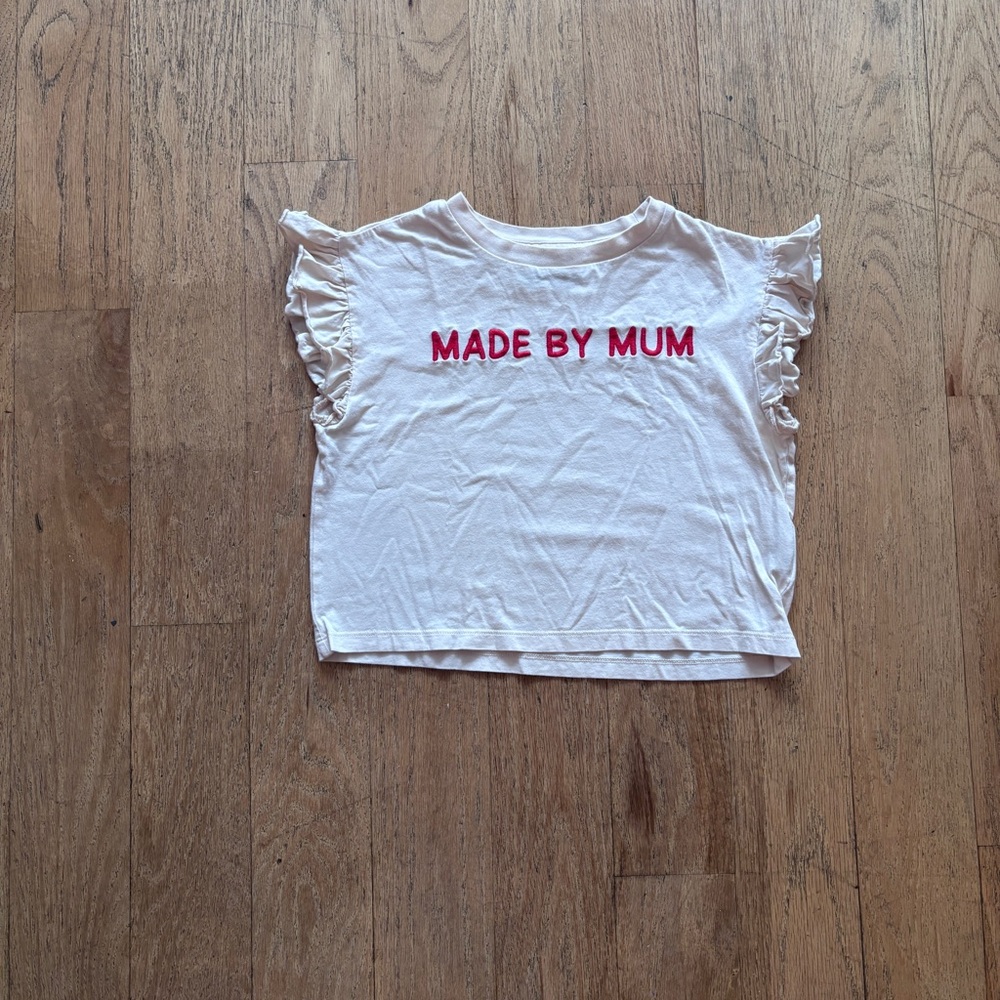 Made by Mum White Kids Ruffle Sleeve Tee